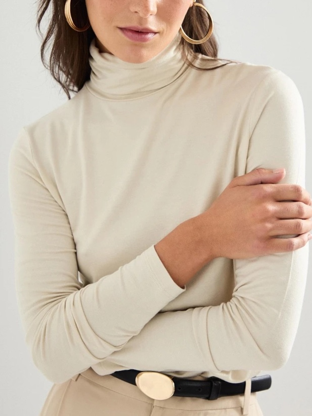 Simons Cream Flowly Mock Neck Long Sleeve Top